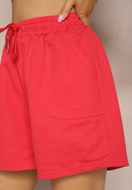 Czerwone Dresowe Szorty High Waist z Gumką w Talii Narefia 5