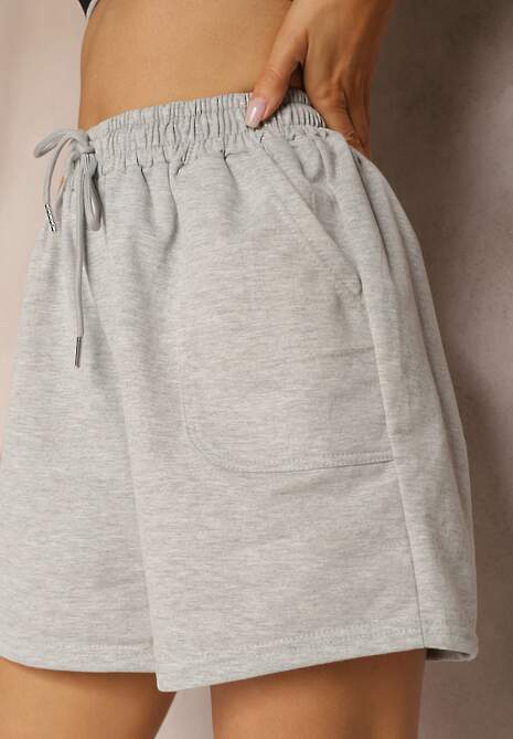 Jasnoszare Dresowe Szorty High Waist z Gumką w Talii Narefia 5