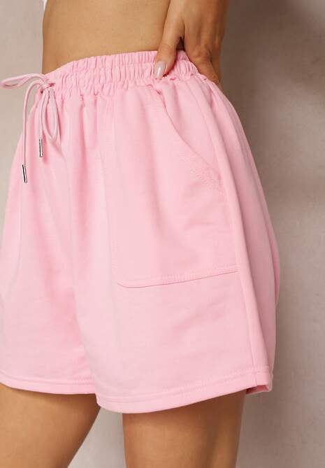 Różowe Dresowe Szorty High Waist z Gumką w Talii Narefia 5