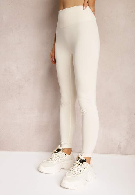 Beżowe Sportowe Legginsy High Waist Quarefia 4