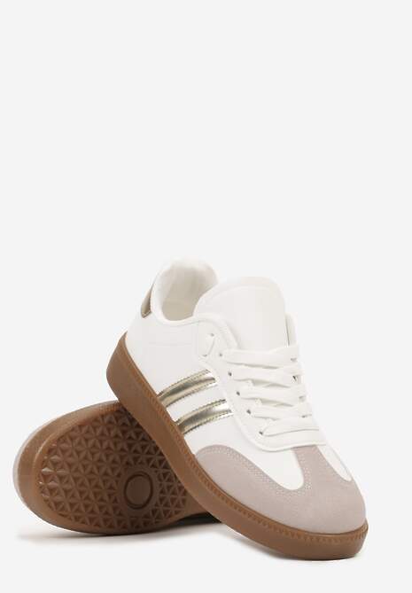 Biało-Złote Sneakersy Sznurowane w Sportowym Stylu Mrefia 5