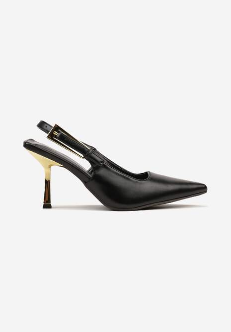 Czarne Sandały Slingback na Metalicznej Szpilce Idrina 4
