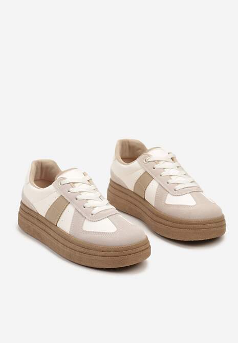 Ciemnobeżowe Sneakersy na Grubej Podeszwie z Ozdobnymi Przeszyciami Ysdole 5