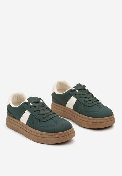 Zielone Sneakersy na Grubej Podeszwie z Ozdobnymi Przeszyciami Ysdole 6