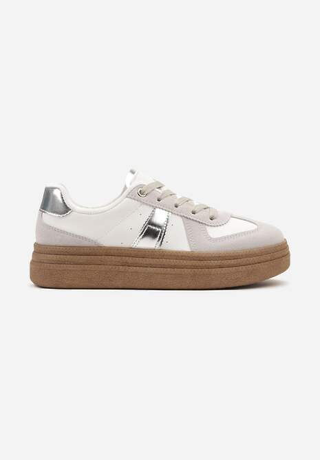 Szaro--Srebrne Sneakersy na Grubej Podeszwie z Ozdobnymi Przeszyciami Ysdole 4