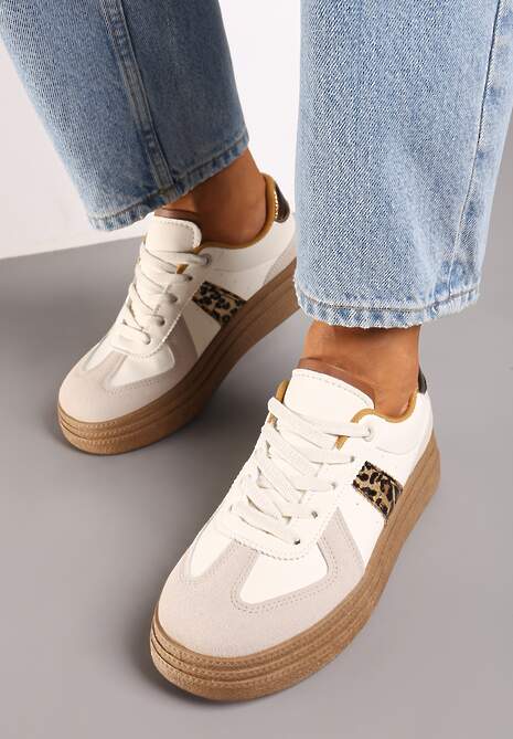 Beżowo-Brązowe Sneakersy na Grubej Podeszwie z Ozdobnymi Przeszyciami Ysdole 4