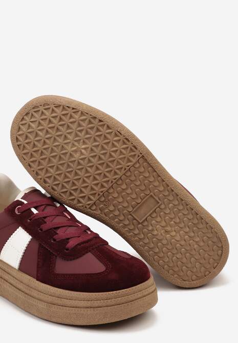 Bordowe Sneakersy na Grubej Podeszwie z Ozdobnymi Przeszyciami Ysdole 7