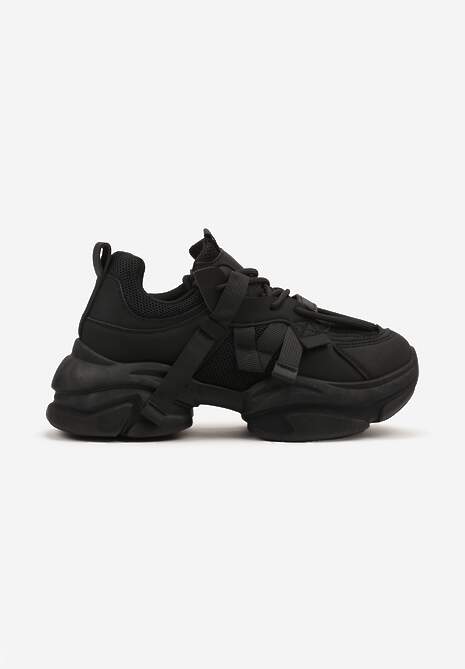Czarne Sneakersy na Platformie z Grubymi Sznurówkami i Przeszyciami Wladisa 4