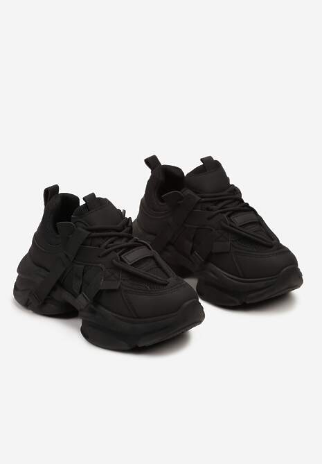 Czarne Sneakersy na Platformie z Grubymi Sznurówkami i Przeszyciami Wladisa 5