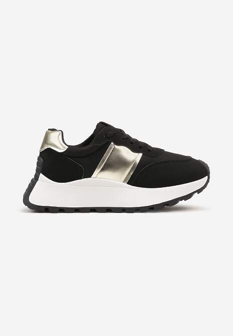 Czarne Sneakersy przed Kostkę na Platformie z Ozdobnymi Wstawkami Benace 4