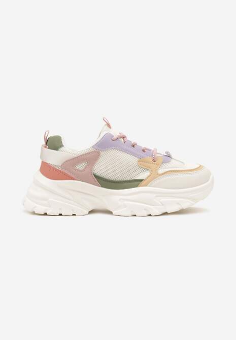 Biało-Fioletowe Sneakersy na Platformie z Przeszyciami Pod Kostkę Benasia 4