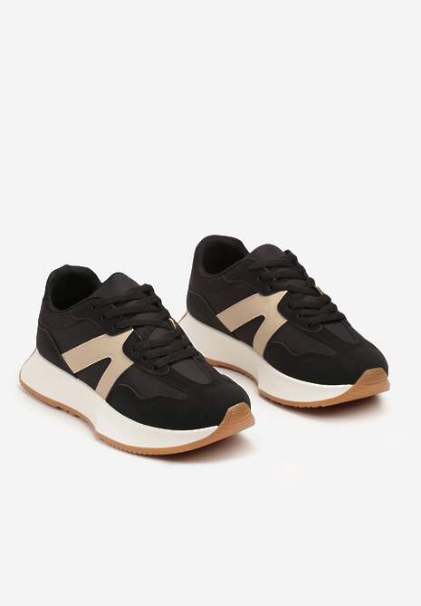 Czarne Sneakersy na Płaskiej Podeszwie z Geometryczną Wstawką Sewla 5