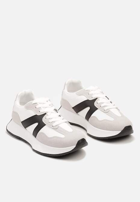 Białe Sneakersy na Płaskiej Podeszwie z Geometryczną Wstawką Sewla 5