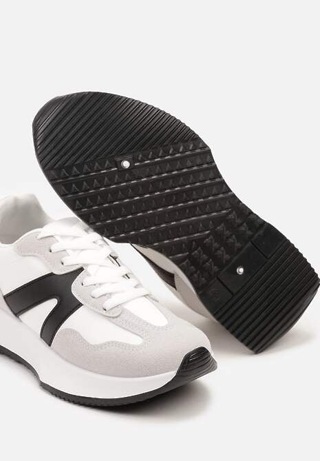 Białe Sneakersy na Płaskiej Podeszwie z Geometryczną Wstawką Sewla 6