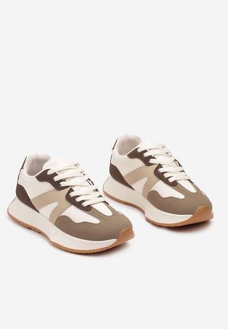 Brązowe Sneakersy na Płaskiej Podeszwie z Geometryczną Wstawką Sewla 5