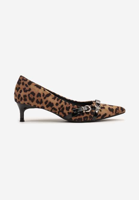 Brązowe Czółenka z Obcasem Stiletto i Ozdobnymi Klamrami Annamora 4