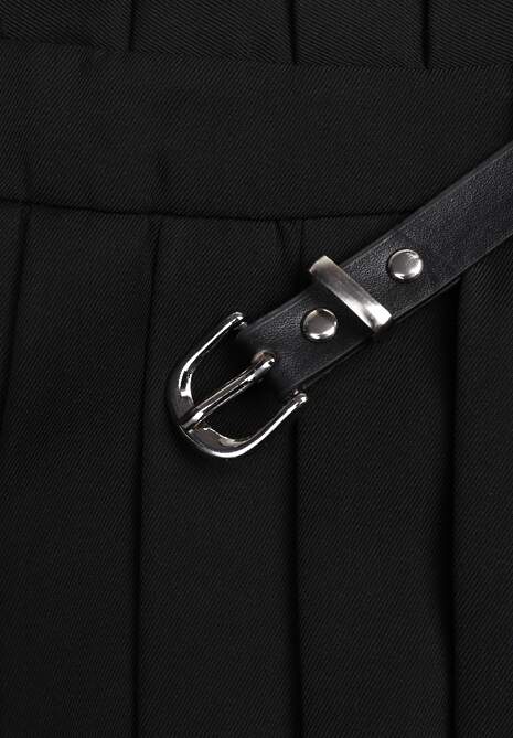 Czarne Spódnico-Szorty Plisowane High Waist Ozdobione Paskiem Eranivia 6