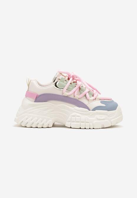 Biało-Różowe Sneakersy z Podwójnymi Sznurówkami i Tłoczoną Platformą Luppoa 4