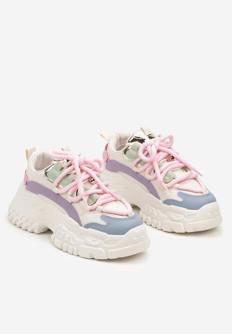 Biało-Różowe Sneakersy z Podwójnymi Sznurówkami i Tłoczoną Platformą Luppoa 5