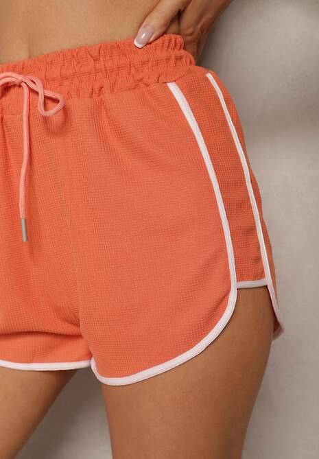 Pomarańczowe Dresowe Szorty z Bawełny High Waist z Gumką w Pasie Nevelixa 5
