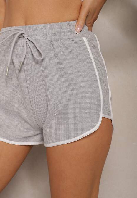 Szare Dresowe Szorty z Bawełny High Waist z Gumką w Pasie Nevelixa 5