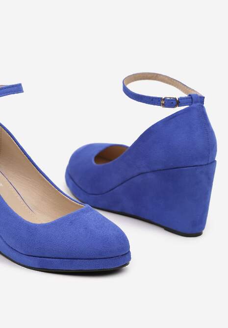 Niebieskie Casualowe Czółenka na Koturnie z Zapięciem przy Kostce Navias 6