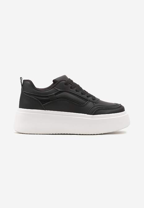 Czarne Casualowe Sneakersy na Płaskiej Podeszwie Ozdobione Paskami Vlivana 4