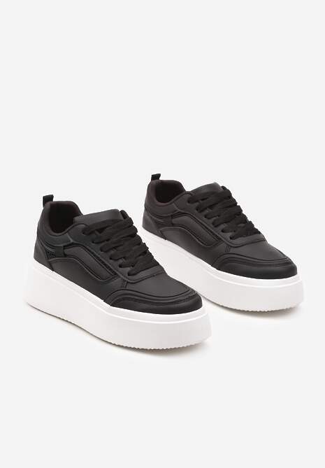 Czarne Casualowe Sneakersy na Płaskiej Podeszwie Ozdobione Paskami Vlivana 5