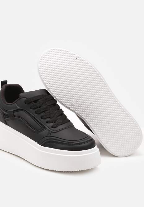 Czarne Casualowe Sneakersy na Płaskiej Podeszwie Ozdobione Paskami Vlivana 6