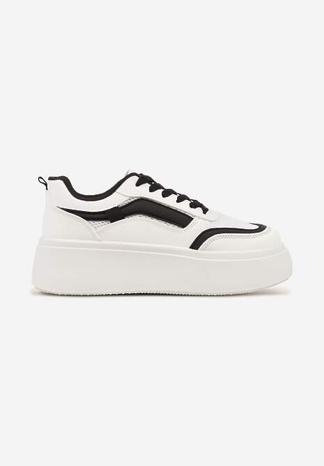 Biało-Czarne Casualowe Sneakersy na Płaskiej Podeszwie Ozdobione Paskami Vlivana 4
