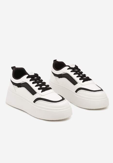 Biało-Czarne Casualowe Sneakersy na Płaskiej Podeszwie Ozdobione Paskami Vlivana 5