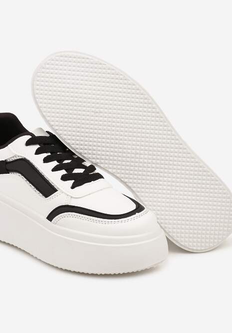 Biało-Czarne Casualowe Sneakersy na Płaskiej Podeszwie Ozdobione Paskami Vlivana 6
