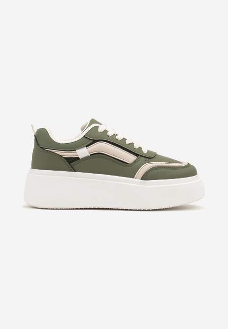 Zielone Casualowe Sneakersy na Płaskiej Podeszwie Ozdobione Paskami Vlivana 4