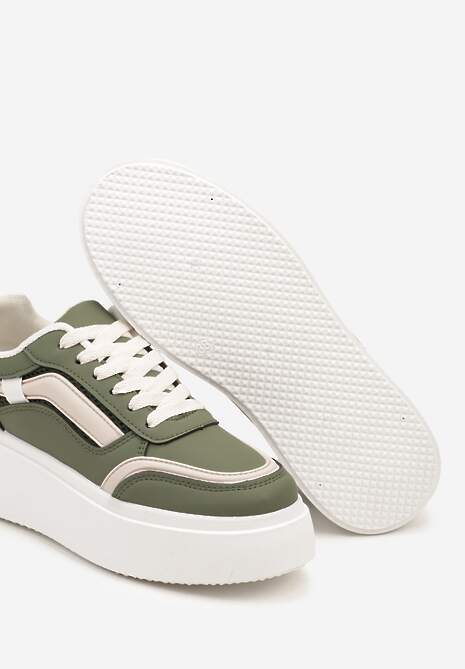 Zielone Casualowe Sneakersy na Płaskiej Podeszwie Ozdobione Paskami Vlivana 6