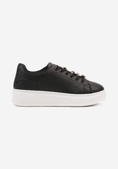 Czarne Sneakersy na Platformie Wykończone Cyrkoniowymi Aplikacjami Vliorina 4