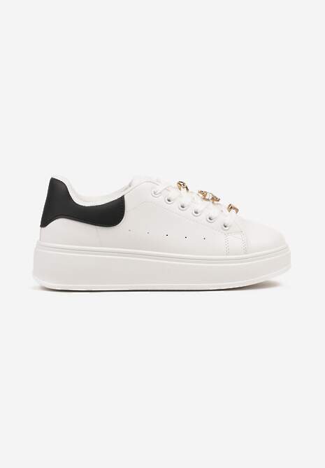 Biało-Czarne Sneakersy na Platformie Wykończone Cyrkoniowymi Aplikacjami Vliorina 4