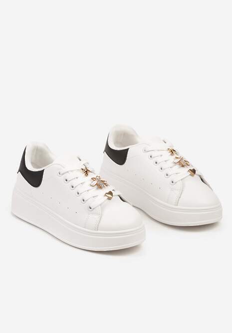 Biało-Czarne Sneakersy na Platformie Wykończone Cyrkoniowymi Aplikacjami Vliorina 5