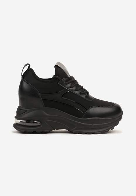 Czarne Sneakersy na Koturnie Ozdobione Metalicznym Wykończeniem Vliraya 4
