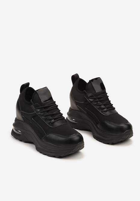 Czarne Sneakersy na Koturnie Ozdobione Metalicznym Wykończeniem Vliraya 5