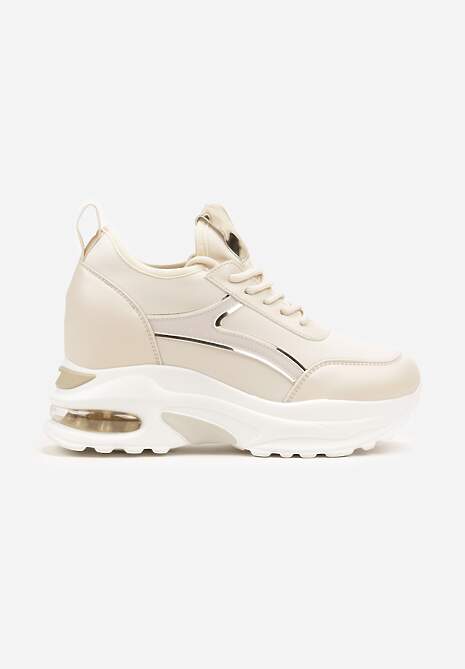 Beżowe Sneakersy na Koturnie Ozdobione Metalicznym Wykończeniem Vliraya 4