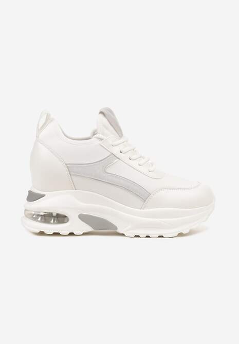 Biało-Srebrne Sneakersy na Koturnie Ozdobione Metalicznym Wykończeniem Vliraya 4
