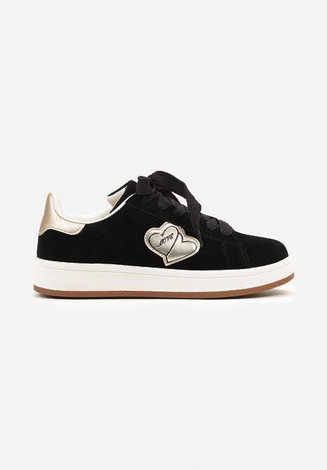 Czarne Sneakersy z Naszywką w Kształcie Serc Usitala 4