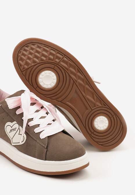 Ciemnobeżowe Sneakersy z Naszywką w Kształcie Serc Usitala 6