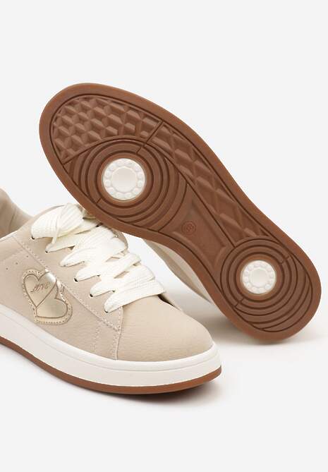 Beżowe Sneakersy z Naszywką w Kształcie Serc Usitala 6