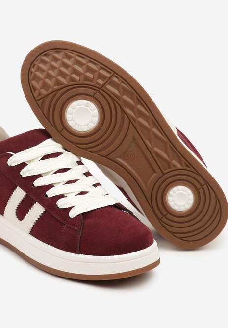 Bordowe Sznurowane Sneakersy na Płaskie Podeszwie Wykończone Geometrycznym Wzorem Genaria 6