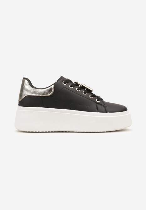 Czarne Sneakersy na Platformie Ozdobione Cyrkoniami i Aplikacją 3D Daneria 4