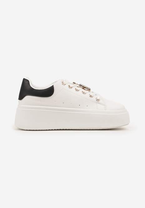 Biało-Czarne Sneakersy na Platformie Ozdobione Cyrkoniami i Aplikacją 3D Daneria 4