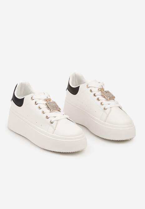 Biało-Czarne Sneakersy na Platformie Ozdobione Cyrkoniami i Aplikacją 3D Daneria 5
