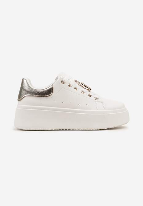 Biało-Złote Sneakersy na Platformie Ozdobione Cyrkoniami i Aplikacją 3D Daneria 4