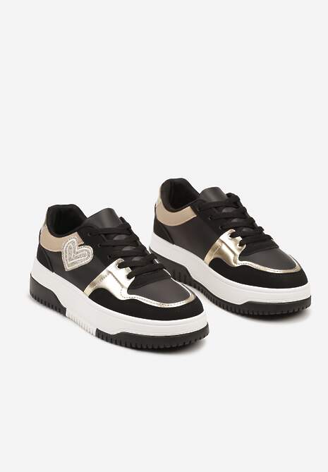 Czarne Sneakersy z Brokatową Naszywką w Kształcie Serca Avioneria 5